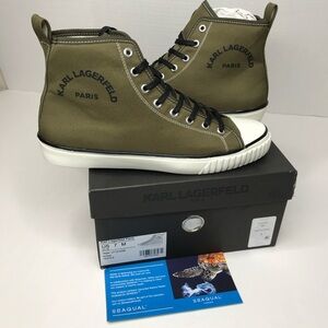 Karl Lagerfeld Men's 7 Khaki High-Top Sustainable Sneakers made in Portugal